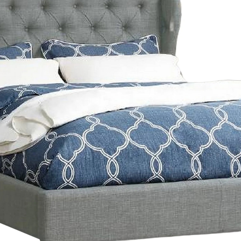 Full Bed Upholstered Tufted Wingback Headboard Soft Gray Polyester B2939