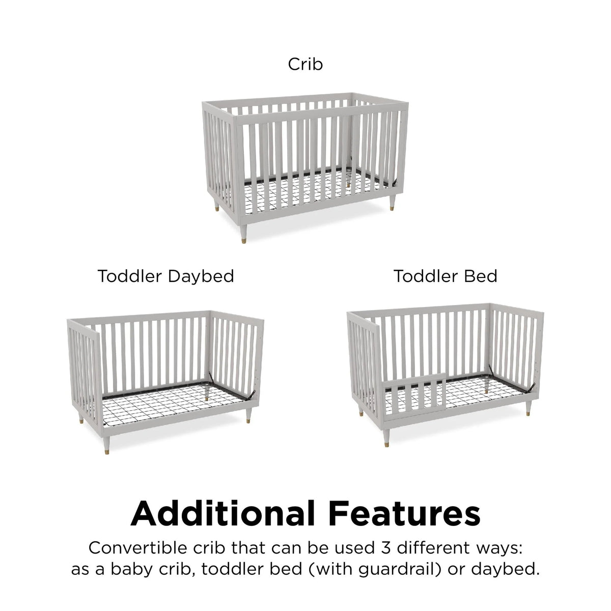Gray 3 in 1 Crib with Metal Legs C769074