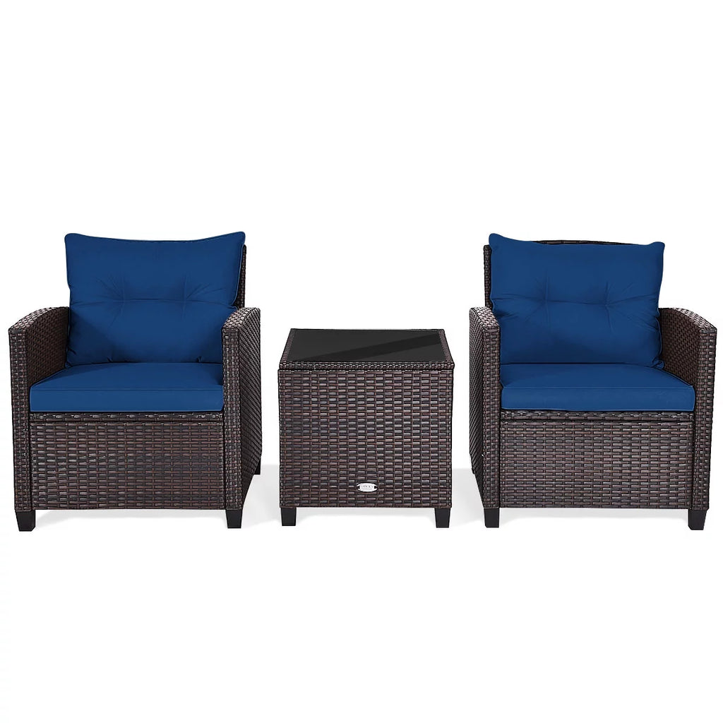 3 Pieces Wicker Cushioned Conversation Set with Turquoise Cushions X76580
