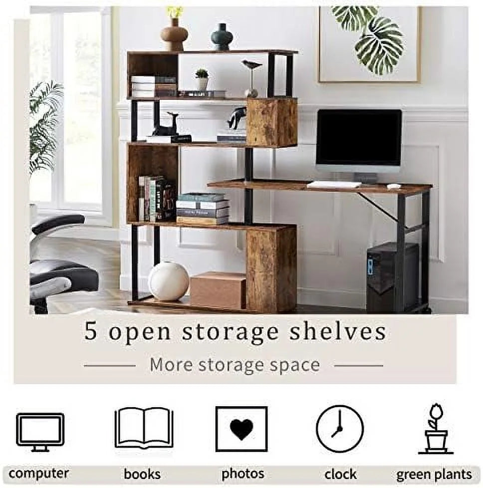 L-Shaped Corner Computer Desk with Bookshelf B5657