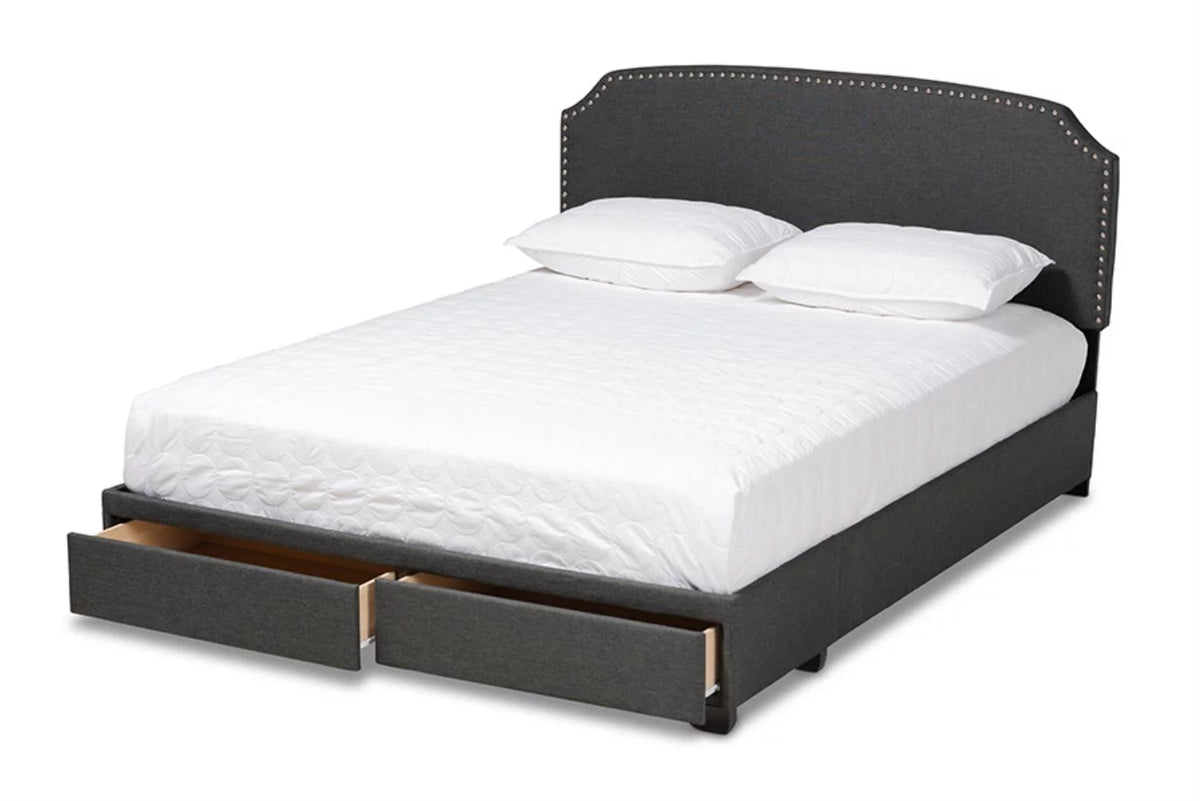 Dark Grey Fabric Upholstered 2-Drawer Queen Size Platform Storage Bed K237