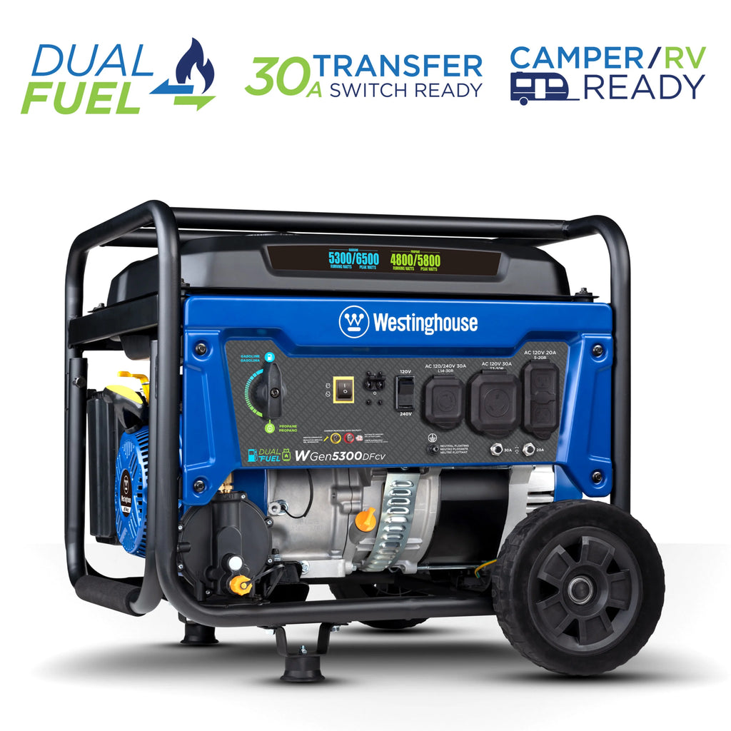 6500 Peak Watt Dual Fuel Portable Generator with CO Sensor and Wheel Kit O256