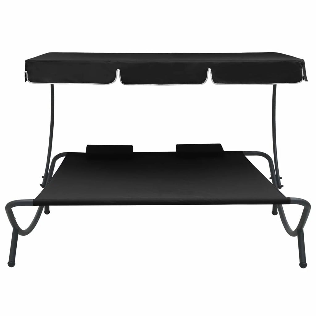 Patio Lounge Bed with Canopy and Pillows Oxford Fabric Steel Frame D5936