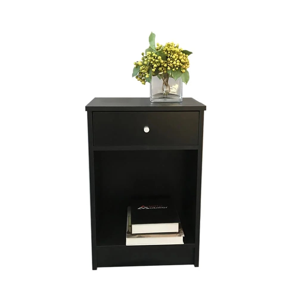 Black Wood 1 Drawer Bedside Table C381752