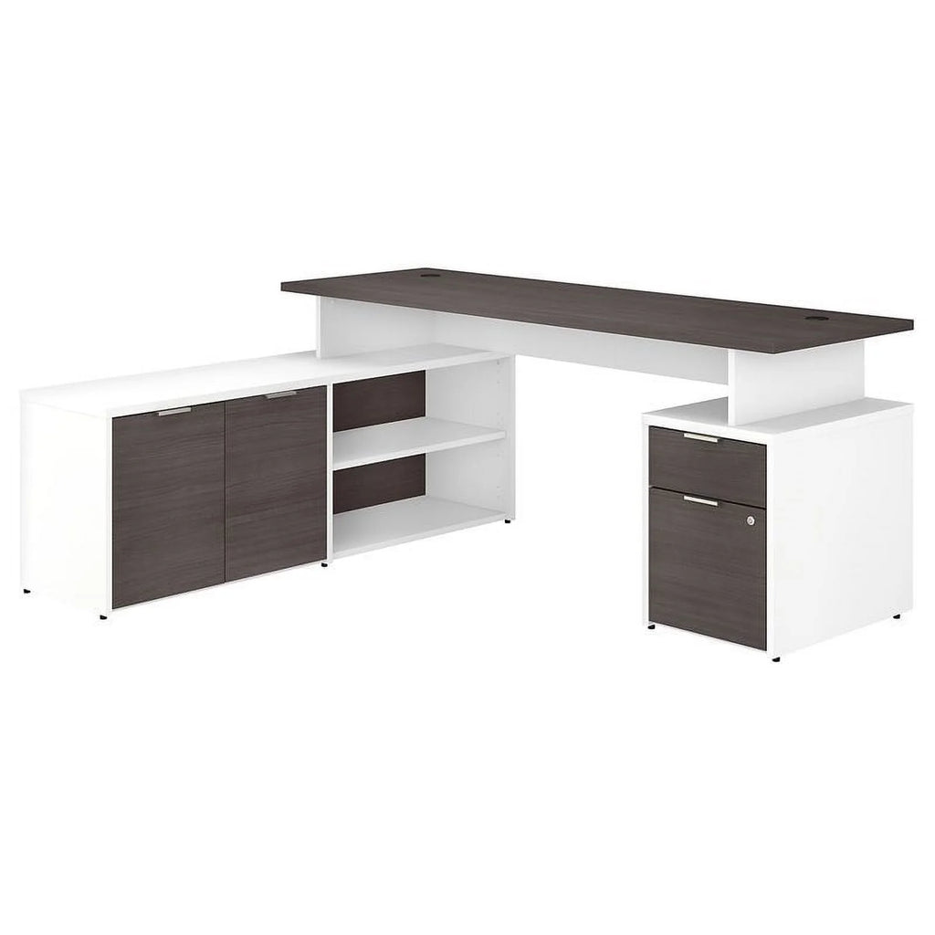 72" L Shaped Desk in White and Storm Gray T86035