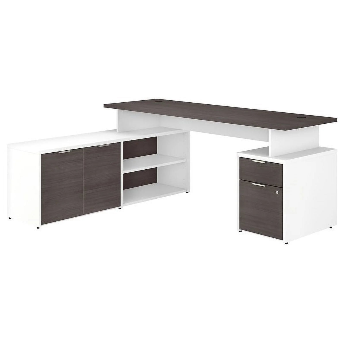 72" L Shaped Desk in White and Storm Gray T86035
