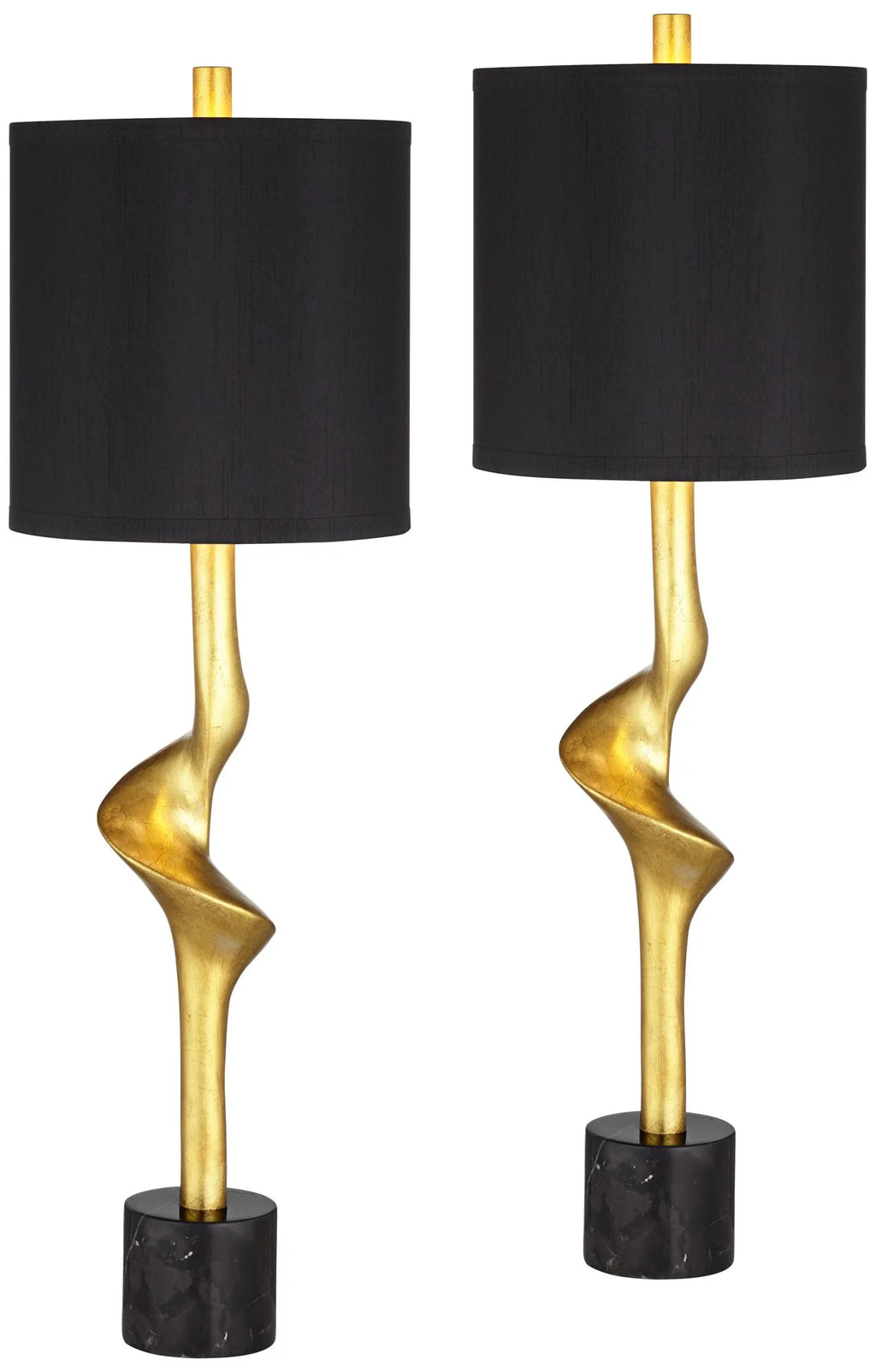 32" Tall Modern End Table Lamps Set of 2 Gold Leaf Black Shade G257