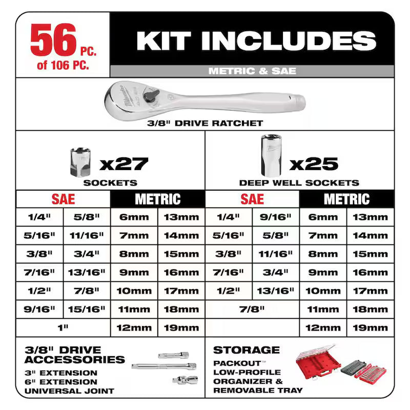 3/8 in. and 1/4 in. Drive SAE/Metric Ratchet and Socket Mechanics Tool Set (116-Piece) W2944