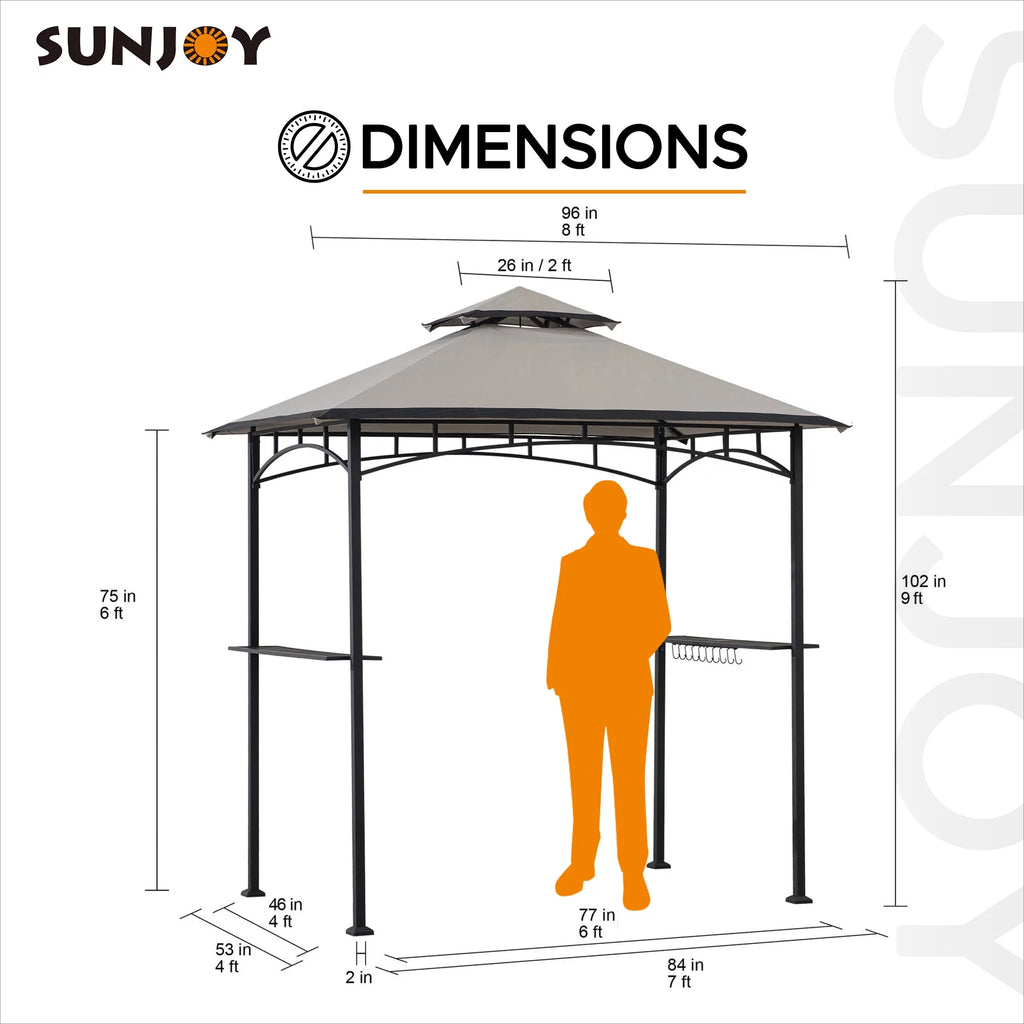 5 x 8 ft Black Steel Double Tiered Grill Gazebo X675362