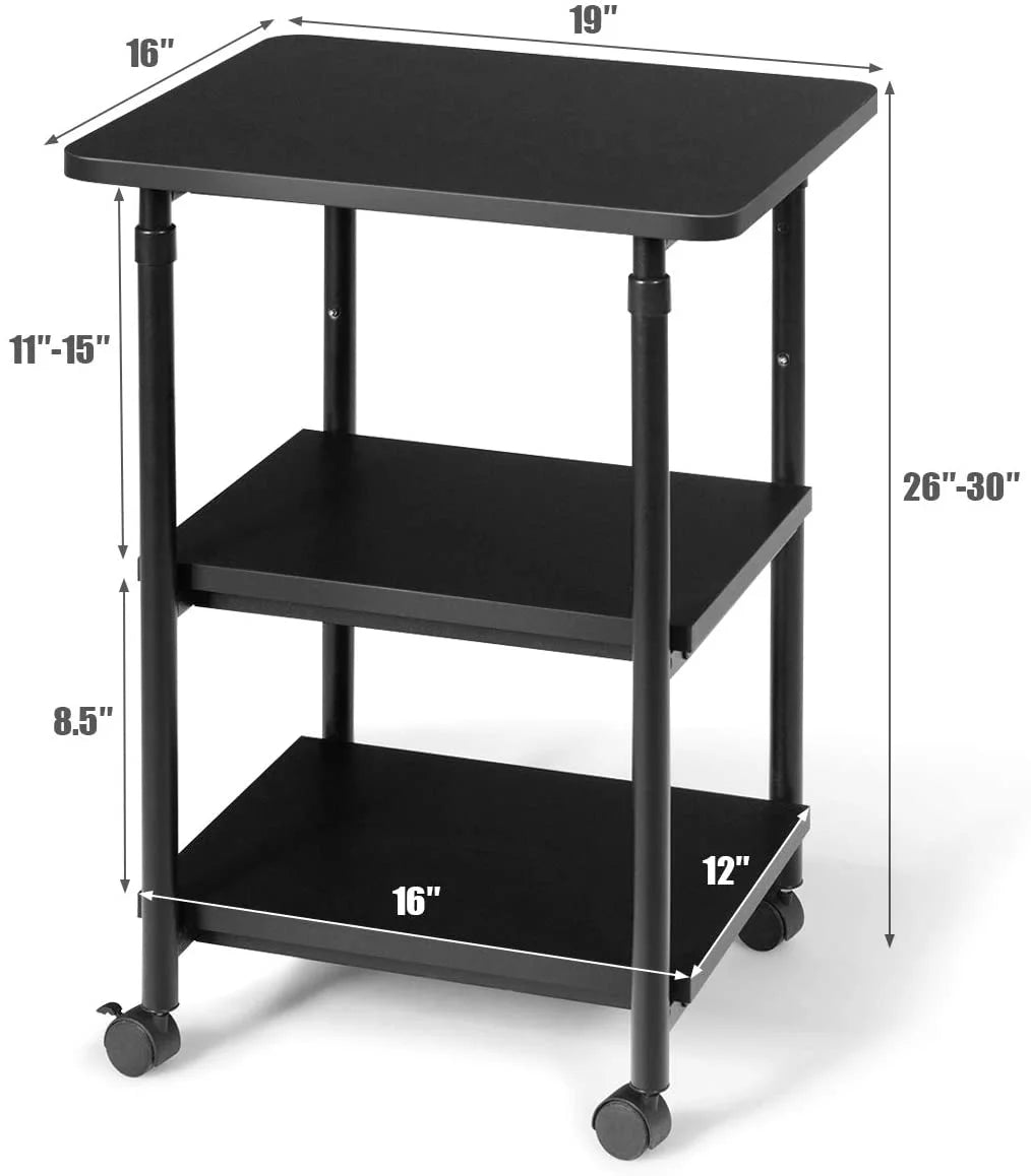 3-Tier Adjustable Rolling Printer Stand with 2 Storage Shelves F11245