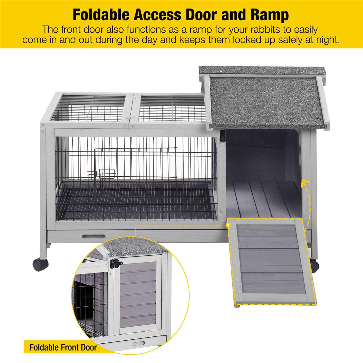 Rabbit Hutch Bunny Cage Guinea Pig House with Wheels B97852