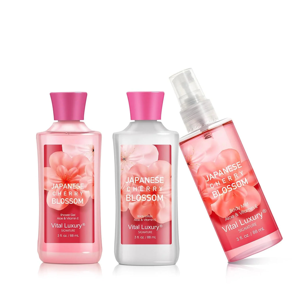Japanese Cherry Blossom 3 Piece Set Shower Gel, Mist, and Lotion T19050