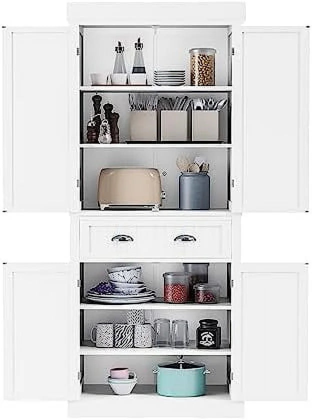 72" White Kitchen Pantry Cabinet with Doors and Adjustable Shelves X48359