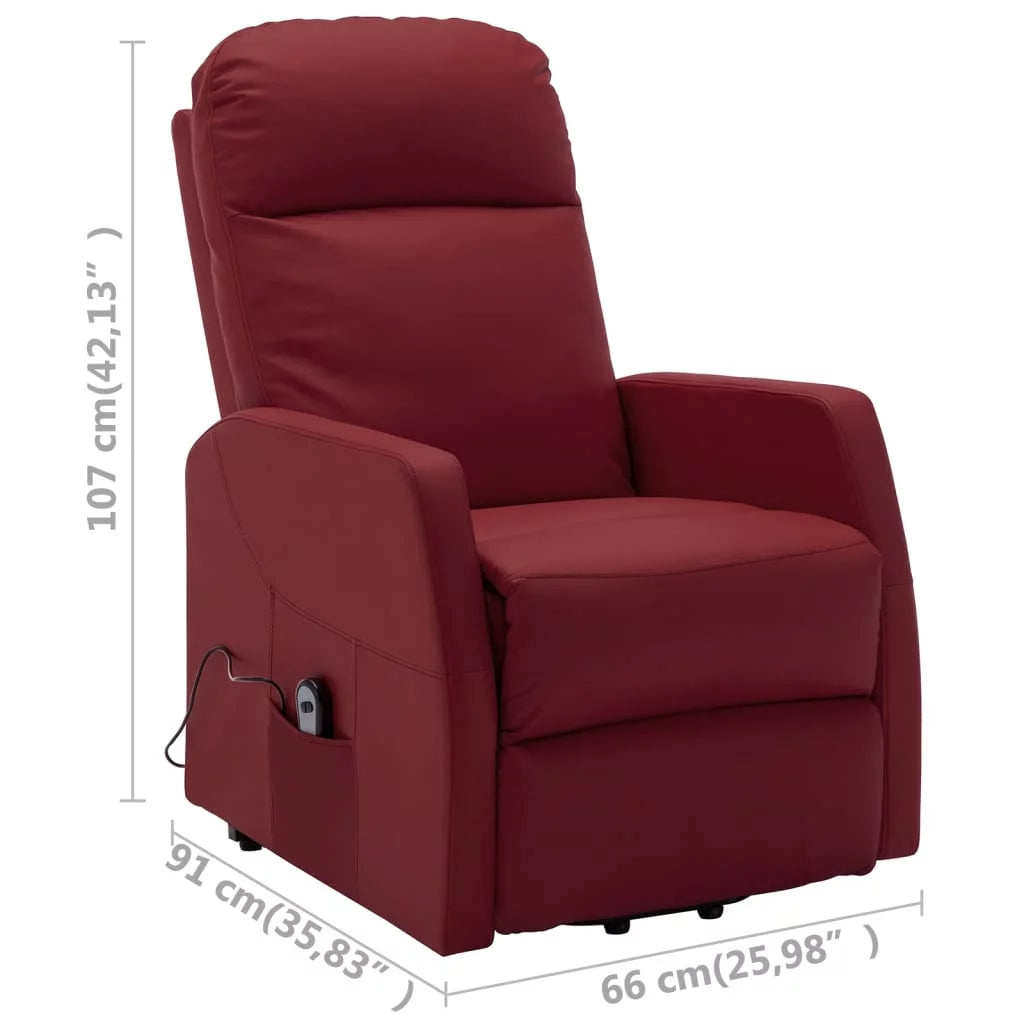 Wine Red Faux Leather Power Lift Massage Recliner K7690