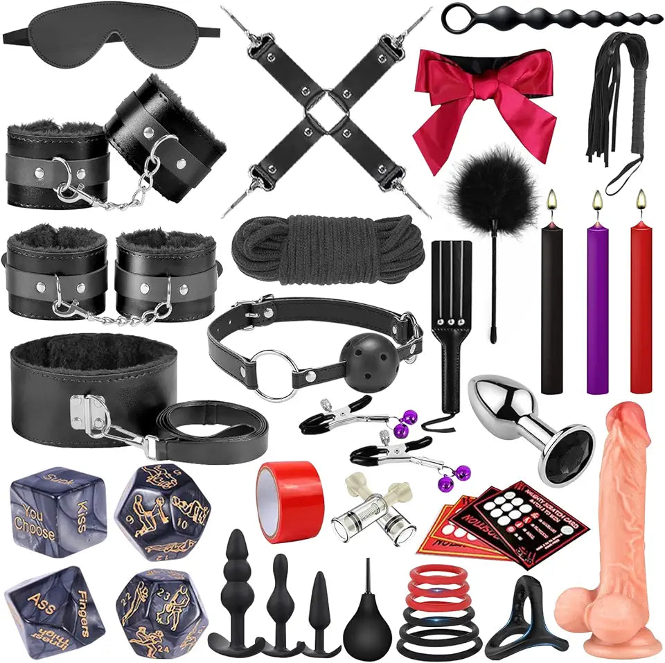 36 Pcs Bondage Kit with Adjustable Handcuffs Ankle Thigh Cuffs Blindfold P16182