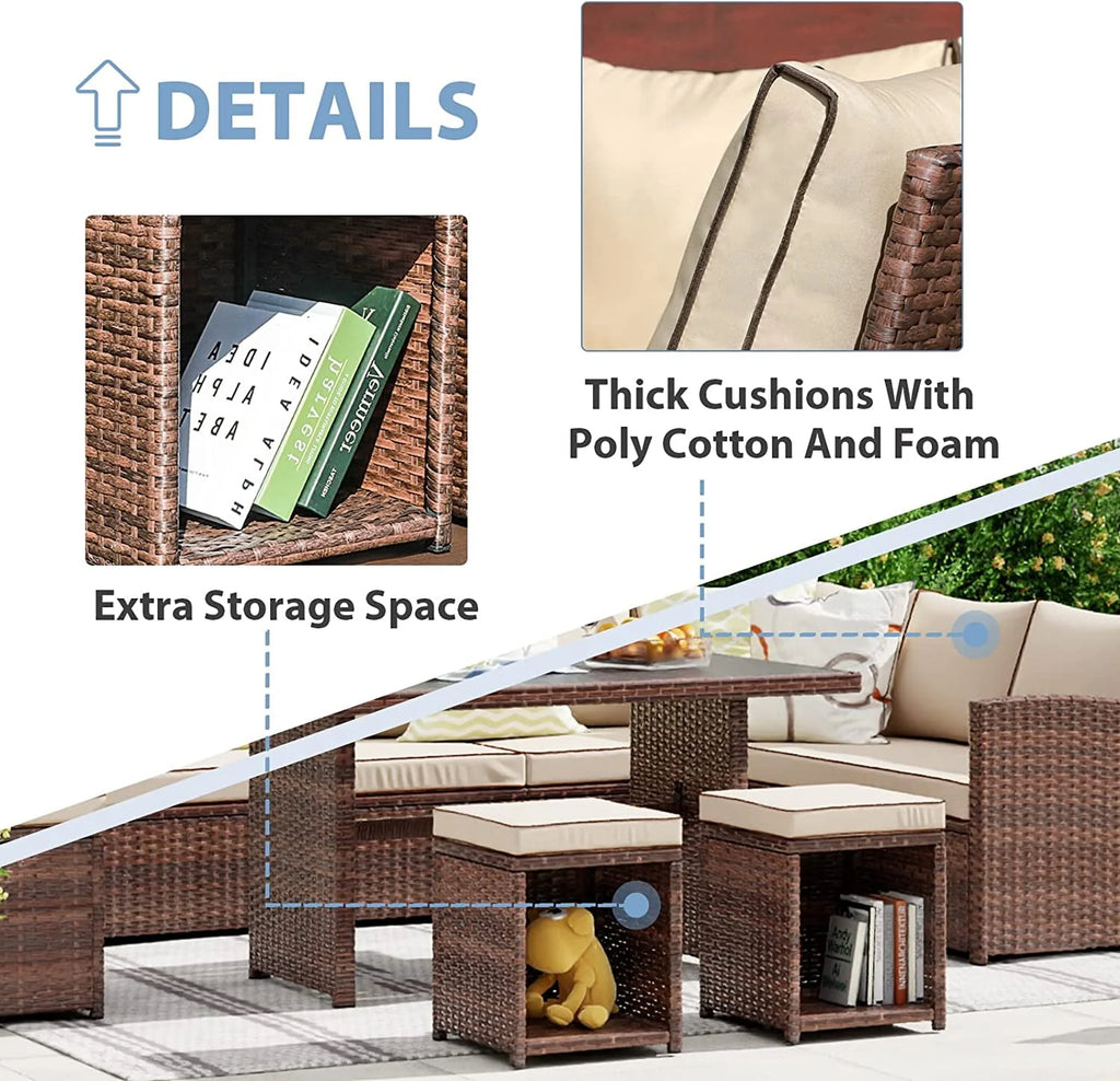 7 Pieces PE Rattan Wicker Sofa Set P3583