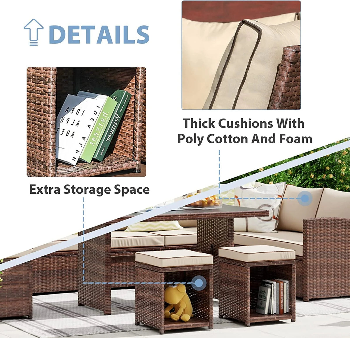 7 Pieces PE Rattan Wicker Sofa Set P3583