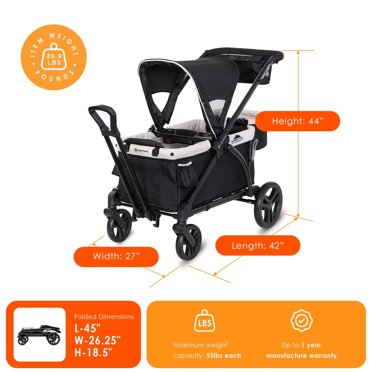 2-in-1 Stroller Wagon with Canopy O7615