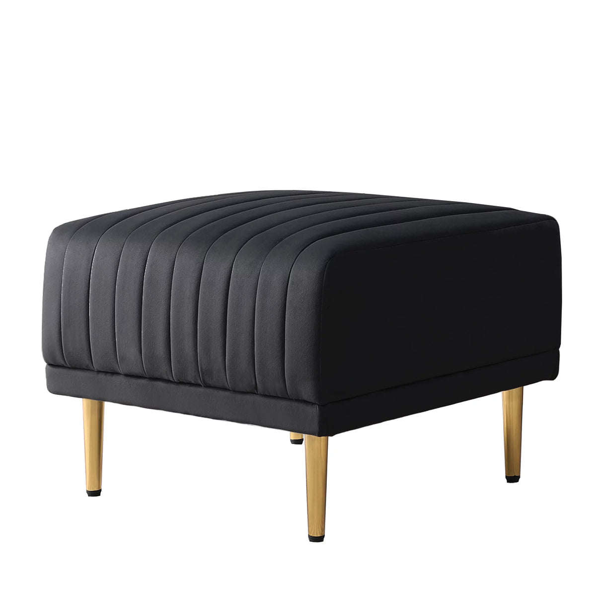Black Velvet Channel Tufted Ottoman G18318