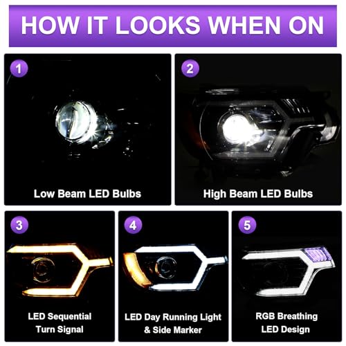 LED Headlight Assembly with Sequential Turn Signal Black Housing Amber Reflector W560039