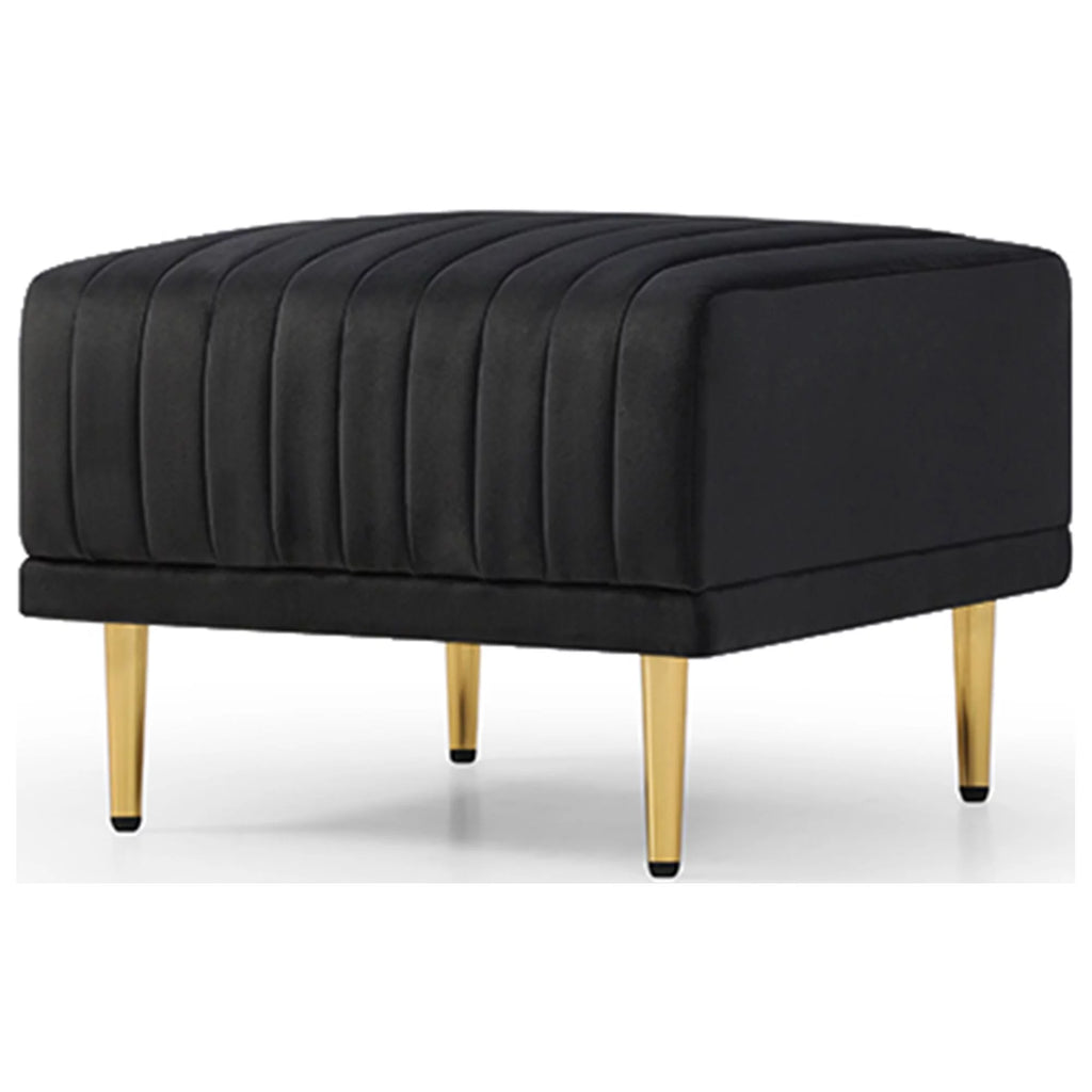 Black Velvet Channel Tufted Ottoman G18318