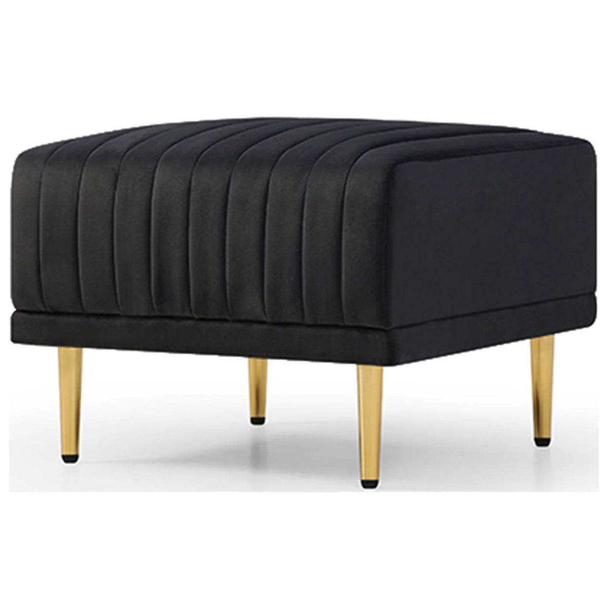 Black Velvet Channel Tufted Ottoman G18318