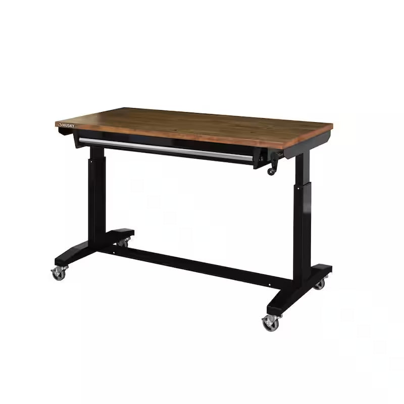 52 in. W Steel 1-Drawer Adjustable Height Workbench with Wood Top V100145