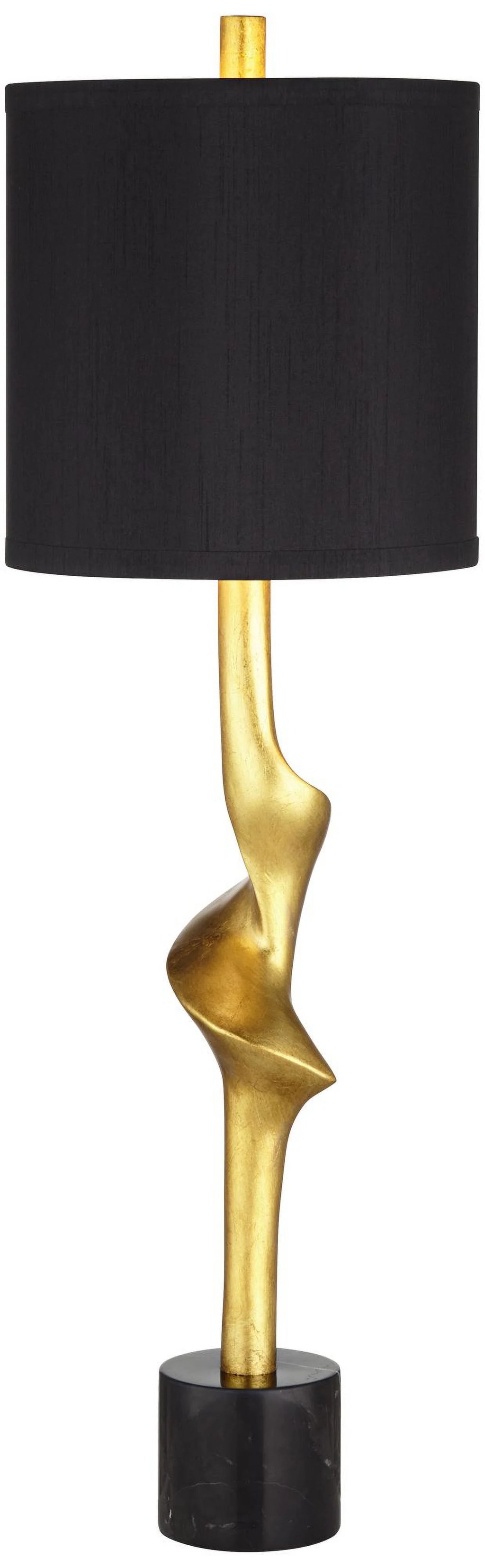 32" Tall Modern End Table Lamps Set of 2 Gold Leaf Black Shade G257