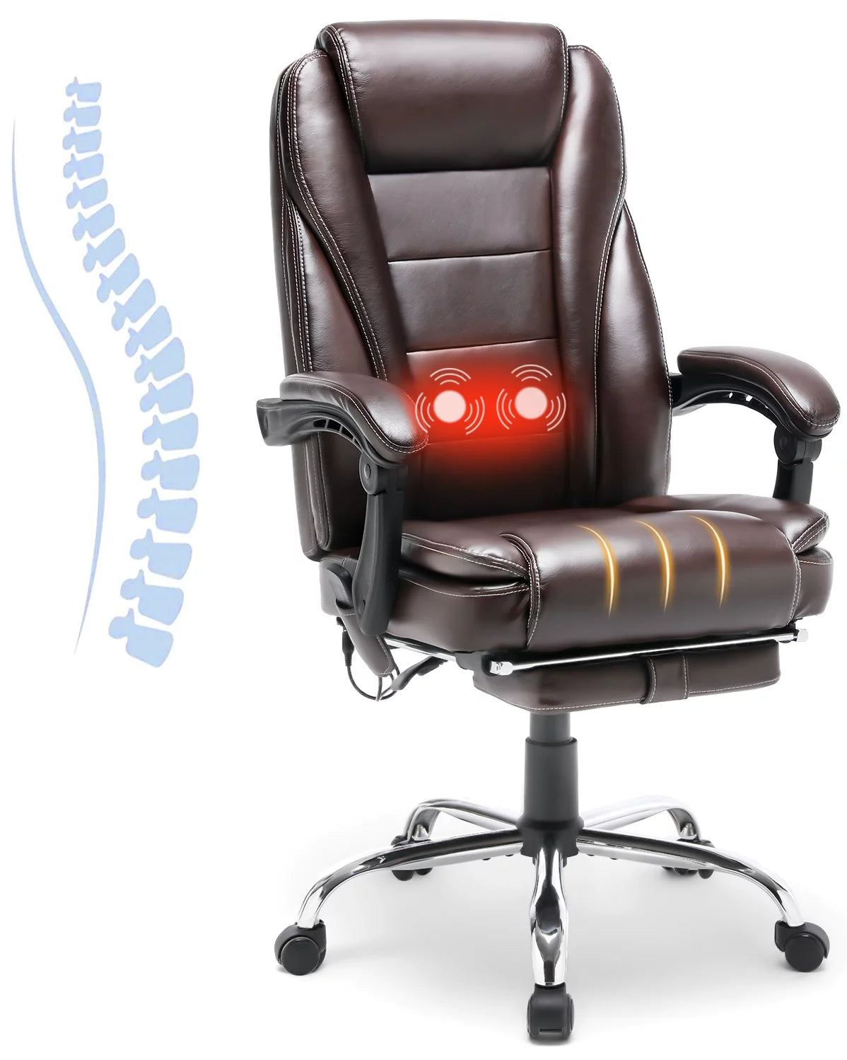 Brown PU Leather Ergonomic High Back Office Chair with Footrest K7665