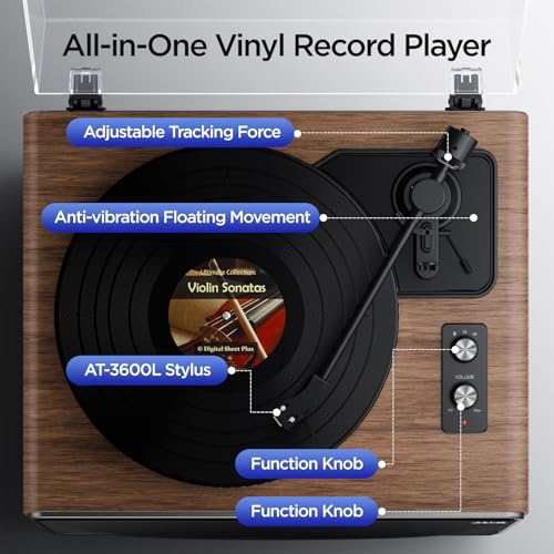 Vinyl Record Player Bluetooth Turntable with 4 Stereo Speakers Belt Drive 2-Speed Z1585