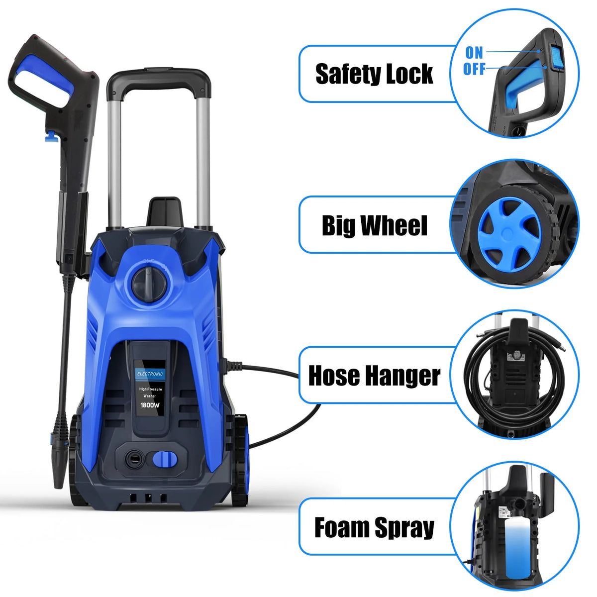 Electric Pressure Washer 3500 Psi 2.5 GPM with 25 Ft Hose Blue N901
