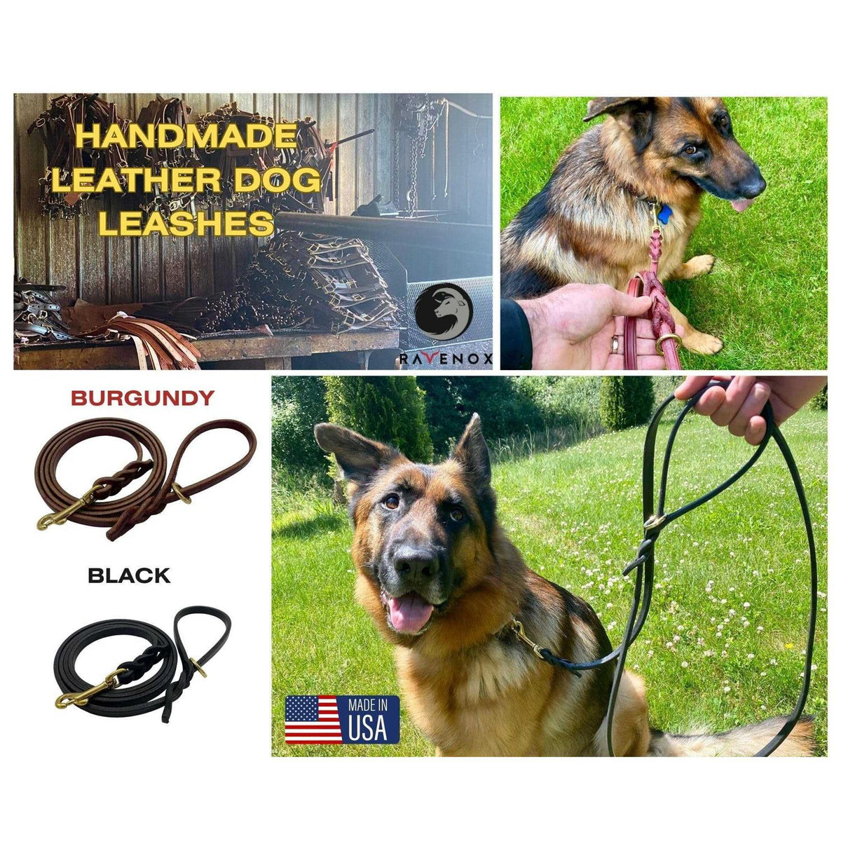 6 FT Braided Leather Dog Leash M885