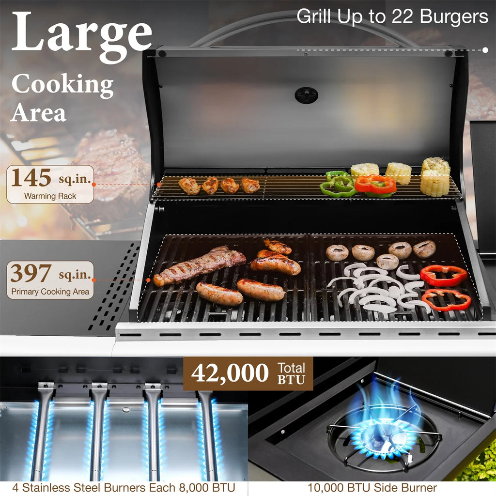 4 Burner Propane Gas Grill with Side Burner Stainless Steel W957294