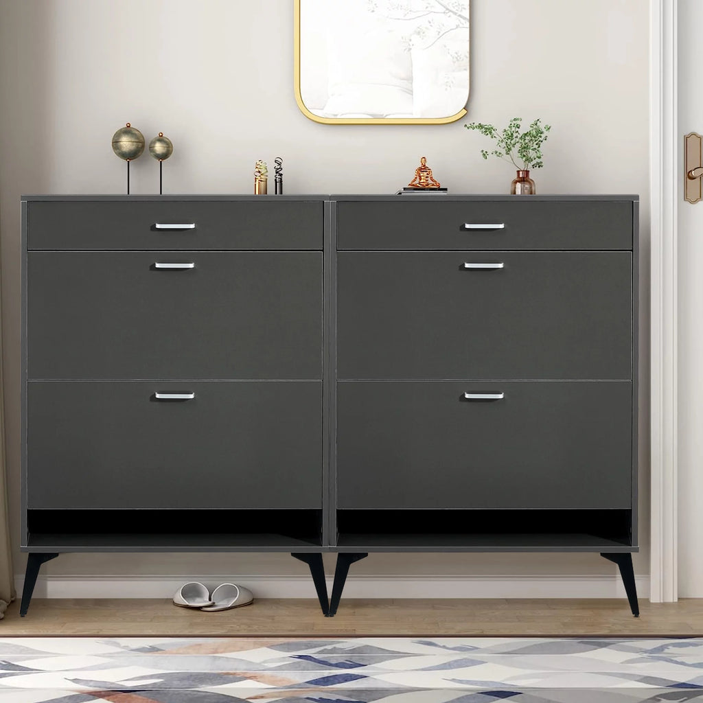 Gray 2 Flip Drawers Shoe Cabinet F22340