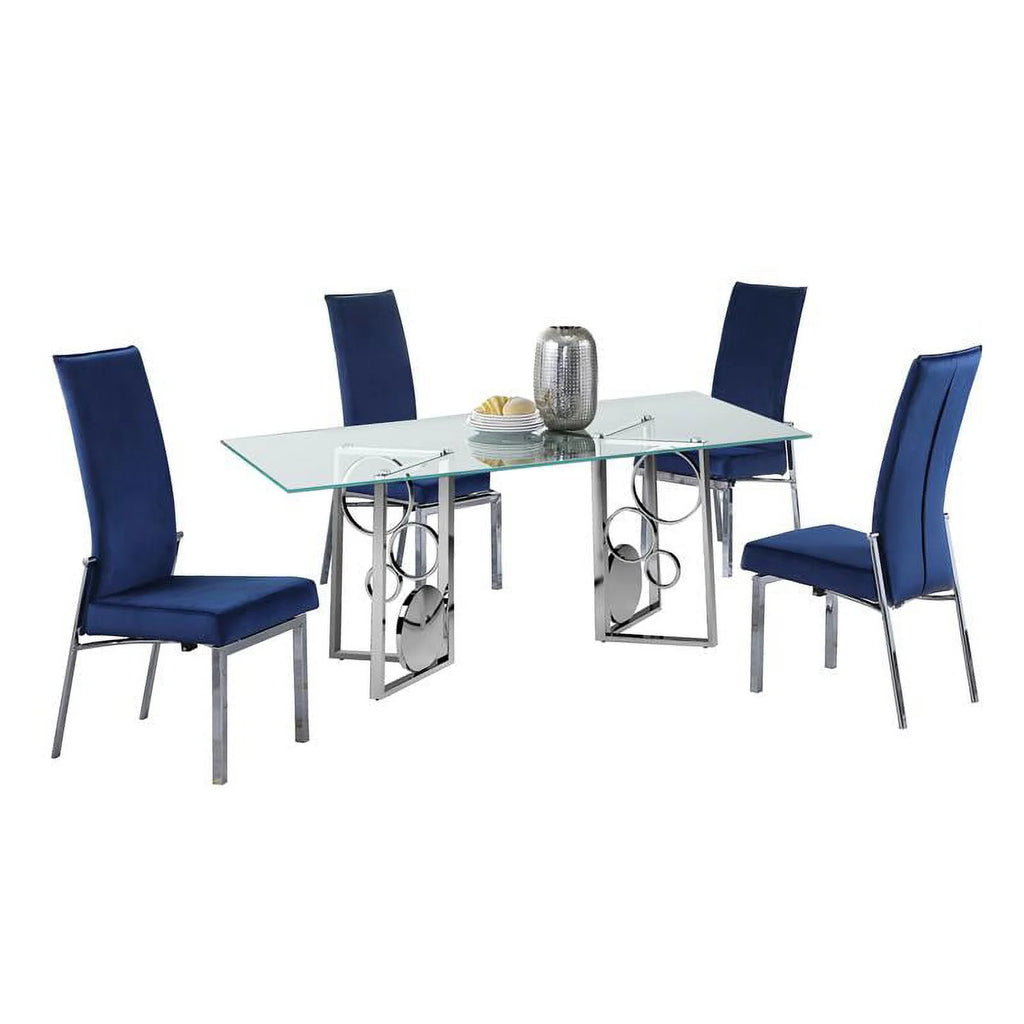 Dining Set with Glass Top Table & 4 Blue Chairs J53874