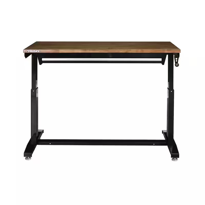 52 in. W Steel 1-Drawer Adjustable Height Workbench with Wood Top V100145