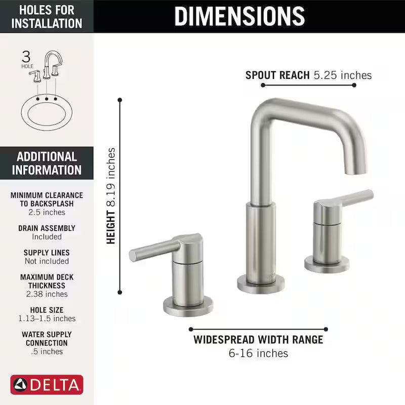 8 in. Widespread 2-Handle Bathroom Faucet in Stainless H270