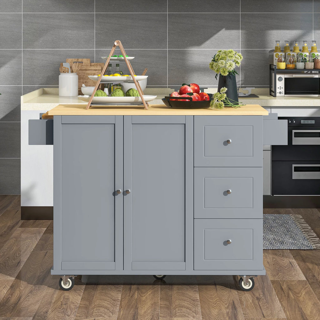 Rolling Mobile Kitchen Island with Storage Cabinet and Drop Breakfast Bar C393
