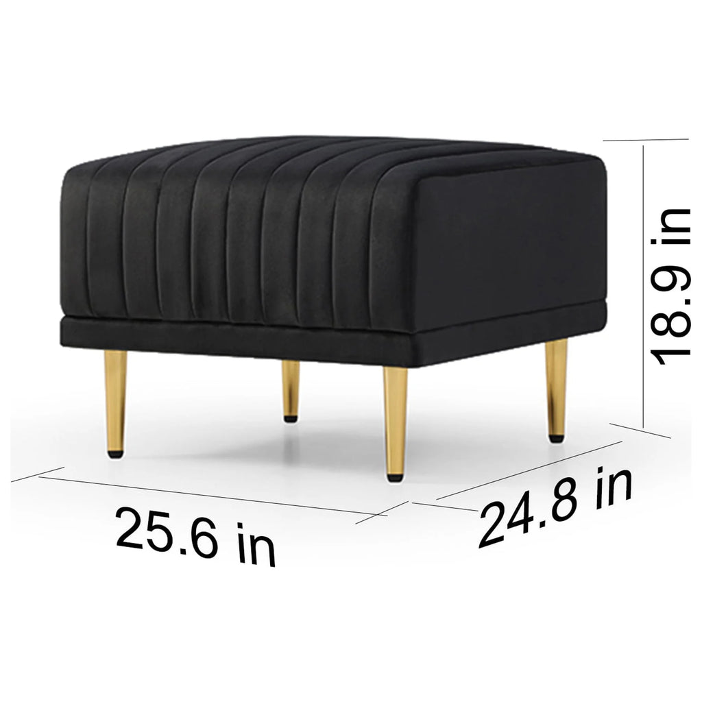 Black Velvet Channel Tufted Ottoman G18318