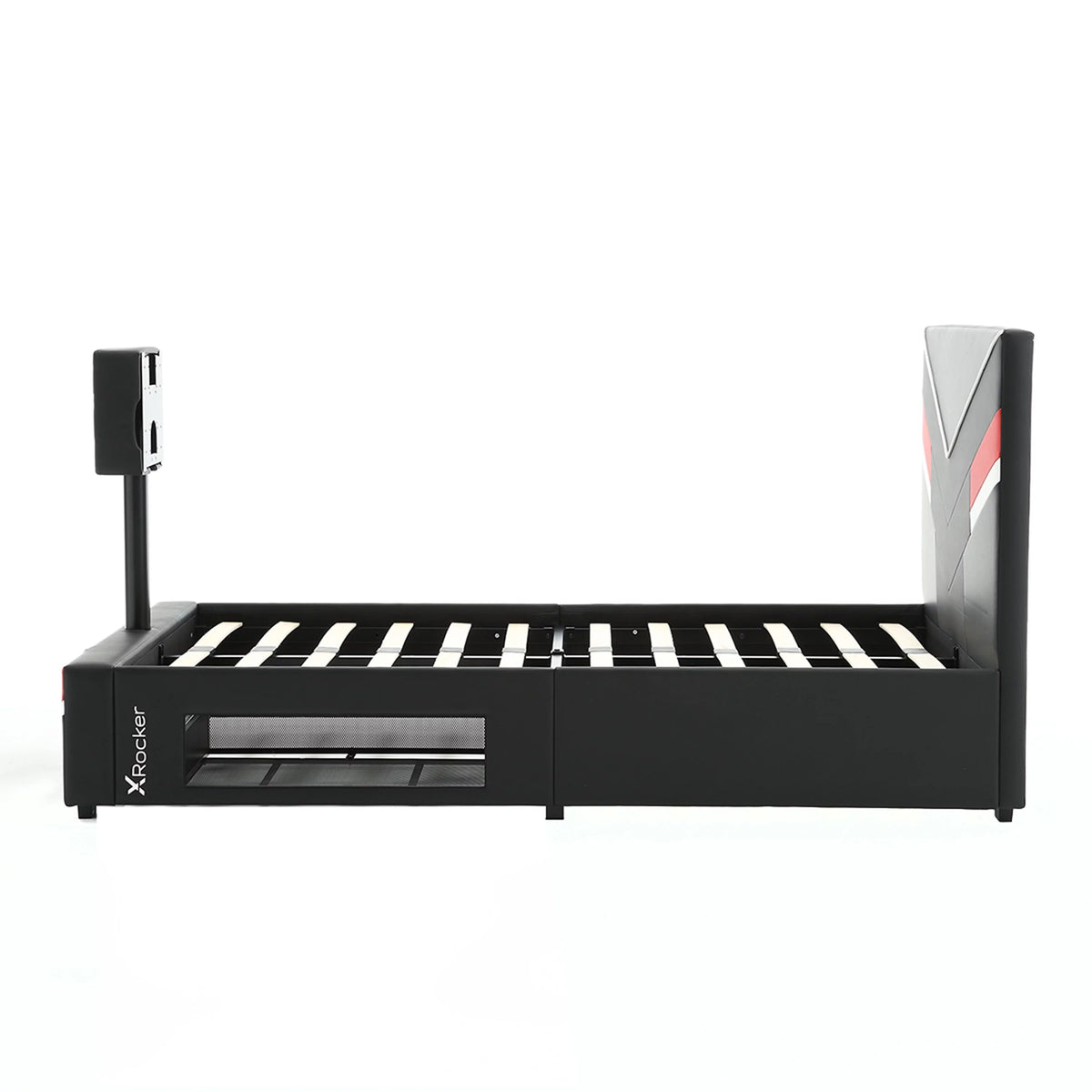Black Red Twin Gaming Bed Frame with TV Mount U878677