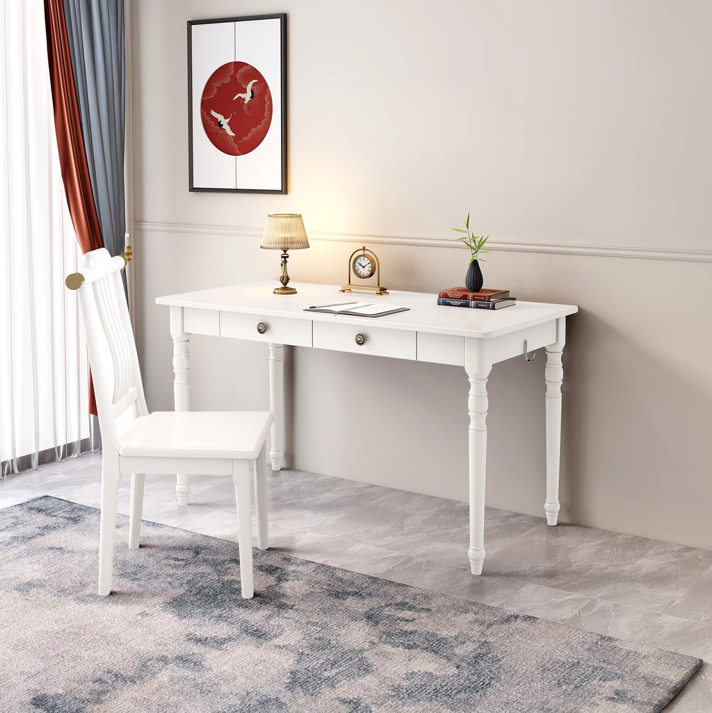 White Executive Desk and Chair Set with Drawer F444