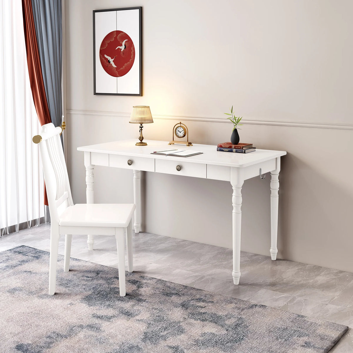 White Executive Desk and Chair Set with Drawer F444