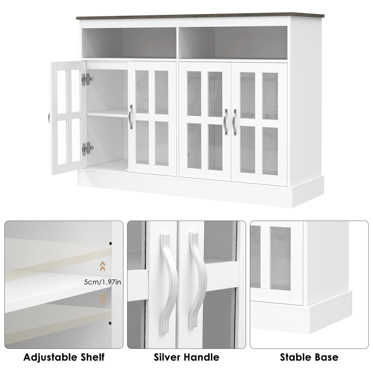 White Sideboard with Glass Doors T31038