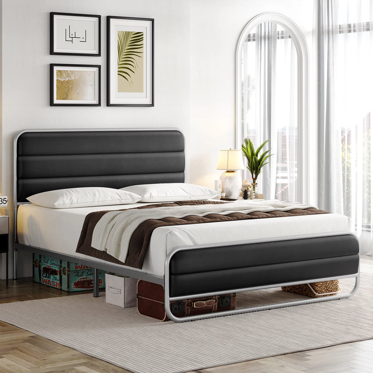 Full PU Leather Upholstered Platform Bed Frame Q436636