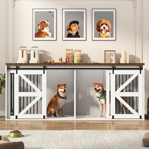 Black Wooden Dog Crate TV Stand with Sliding Metal Mesh Barn Door D798321