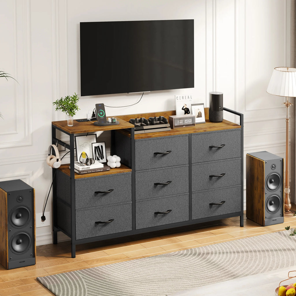 Black 8 Drawer Dresser with Charging Station R36211