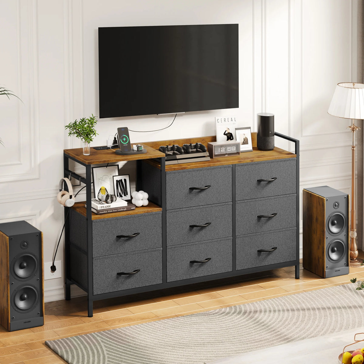 Black 8 Drawer Dresser with Charging Station R36211