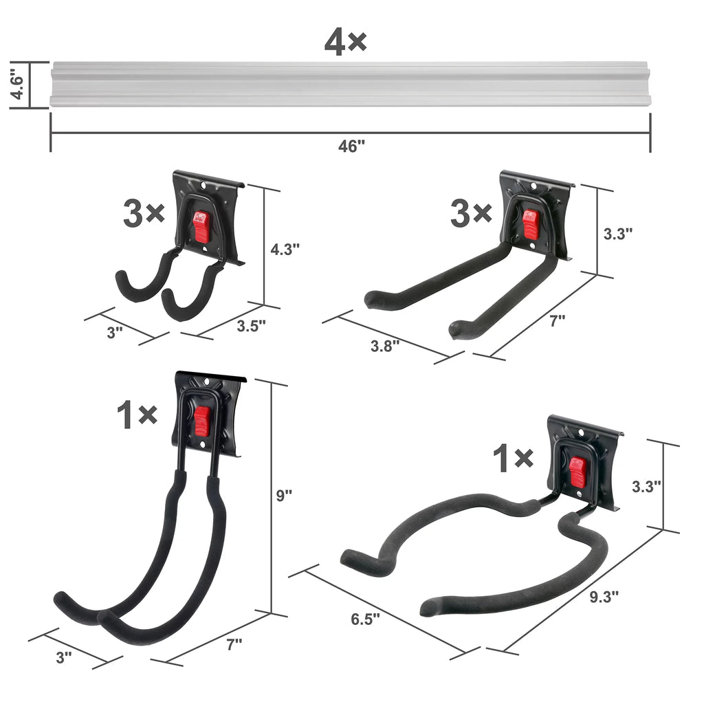 12-Piece Quick-Release Snap Rail Kit Garage Organizer System C62344