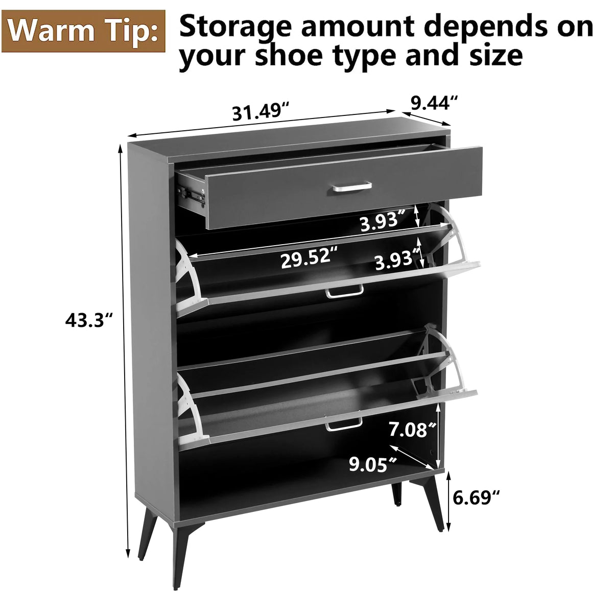 Gray 2 Flip Drawers Shoe Cabinet F22340