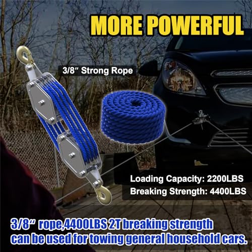 Heavy Duty 4400LBS Pulley Hoist with 65 Ft Rope Y888